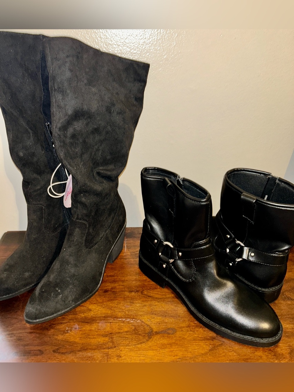 NWT SIZE 10 Women's Black Faux Suede Tall Boots & Black Faux Leather Ankle Boot